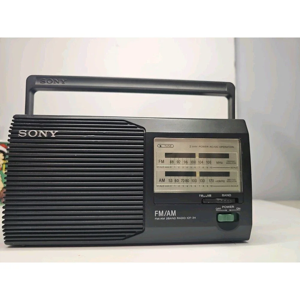 Vintage Sony ICF-24 Portable AM/FM Radio 2-Way Power w/ Original Box